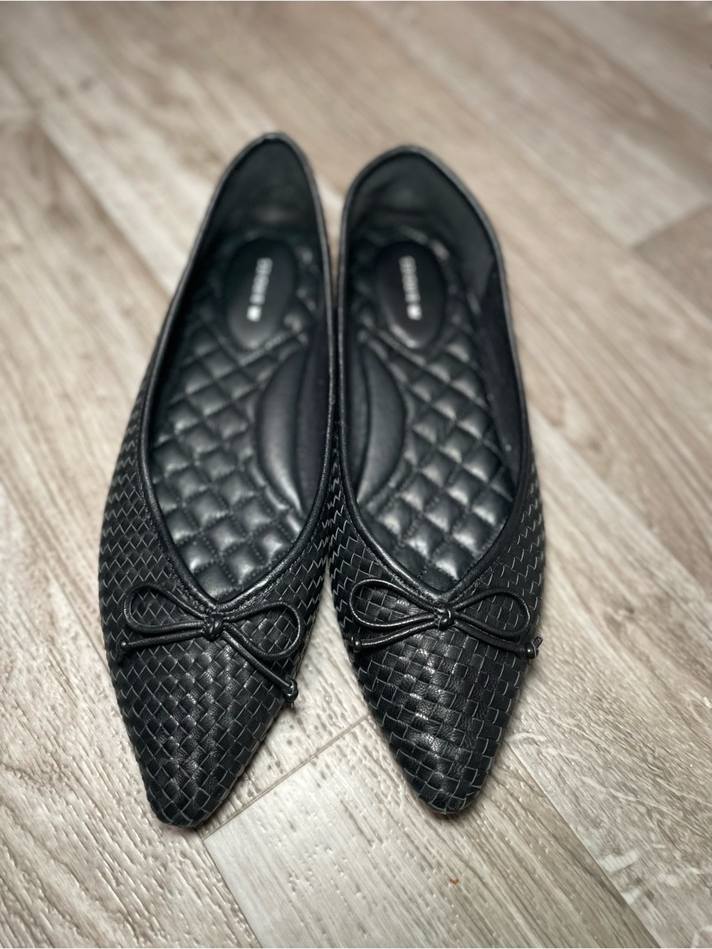 BIRDIES THE GOLDFINCH WOMEN'S BLACK WOVEN SLIP ONS BALLERINA FLATS- US SIZE 9